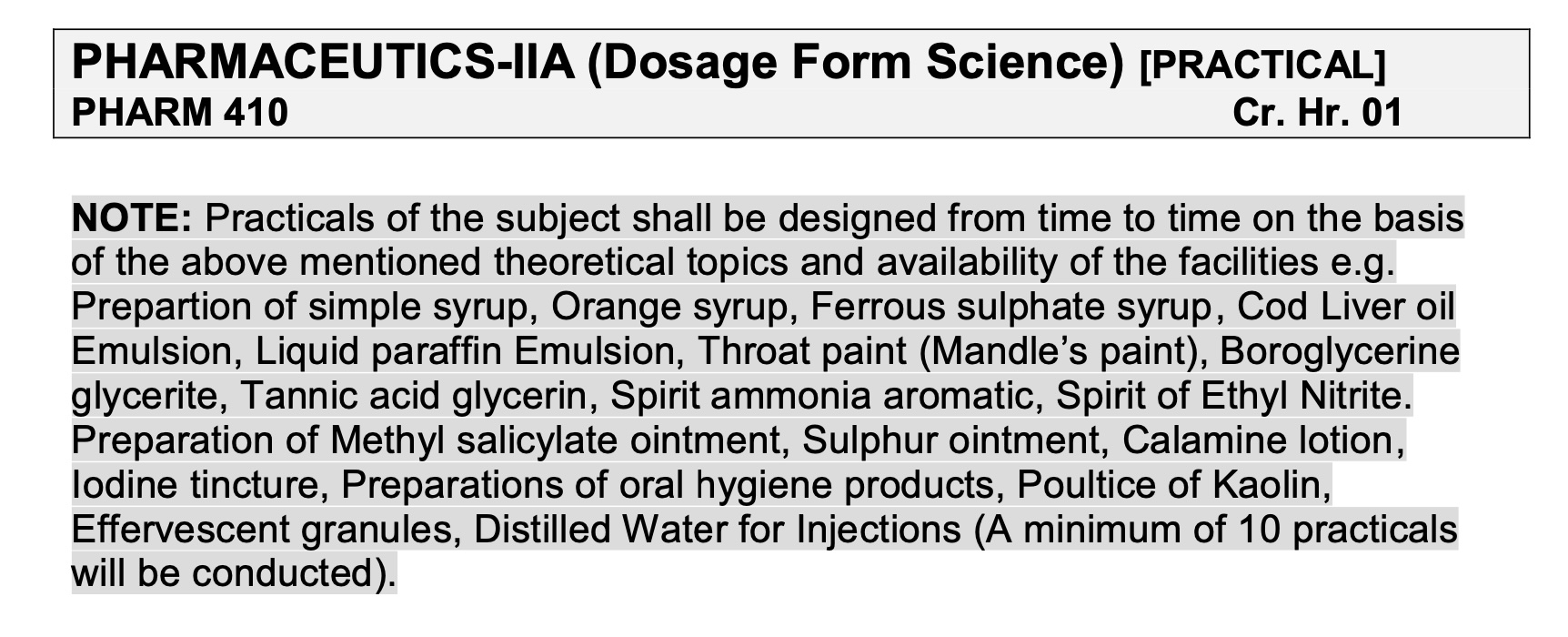 3-PHARMACEUTICS-IIA (Dosage Form Science) [PRACTICAL]